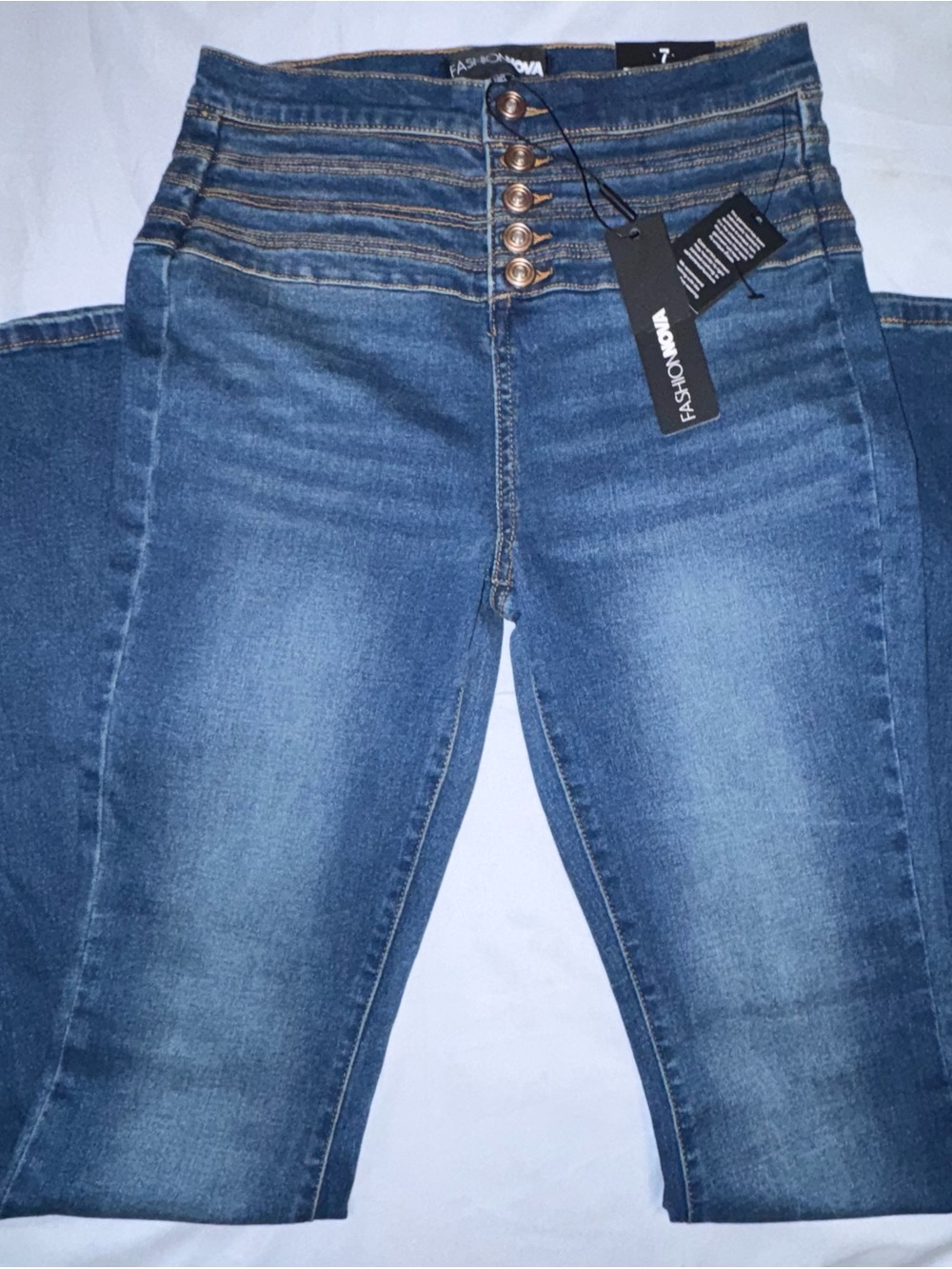 Fashion Nova High-Rise Medium Blue Button-Front Jeans
